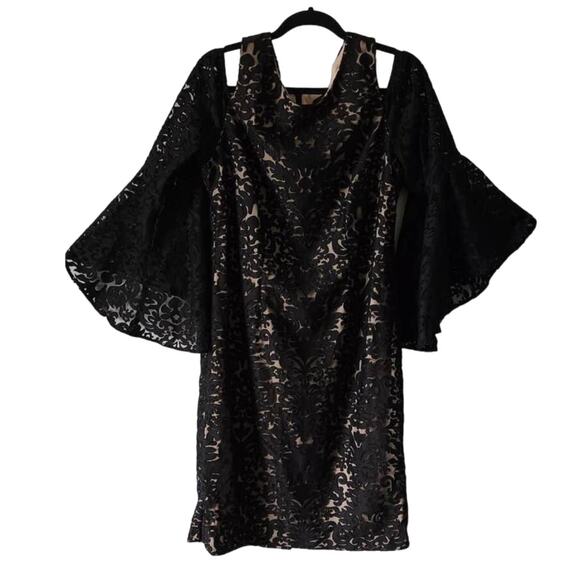 Xscape Lace Cold Shoulder Bell Sleeve Dress Black 16W - Picture 3 of 11